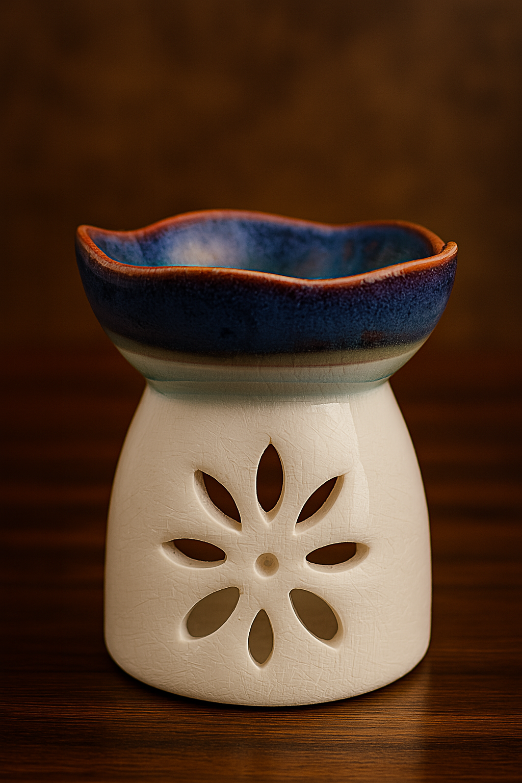 Copilot_20250917_131050 Quemador Flor de Cerámica – Blanco o azul - Imagen 1