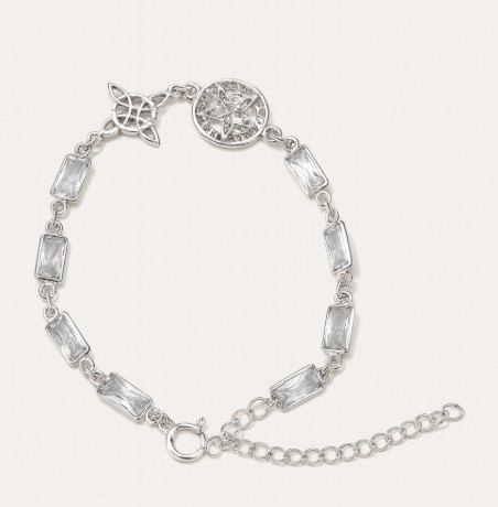 Pulsera de Plata Doble Protección con Cuarzo Facetado – Nudo de Bruja y Tetragramatón