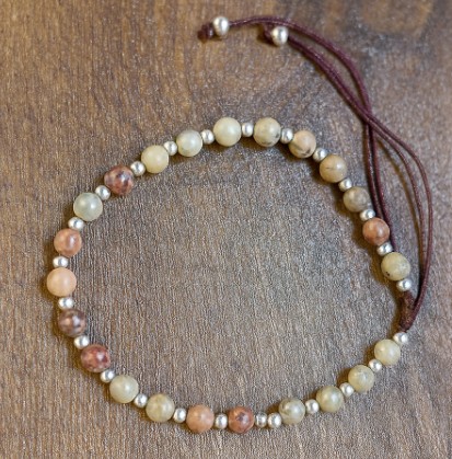 Pulsera de Jaspe Marino con Abalorios en Baño de Plata