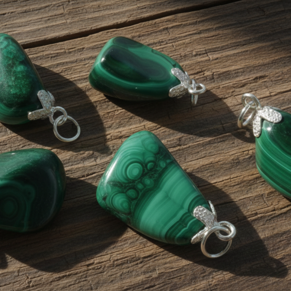 Colgante de Malaquita Natural (Canto Rodado) y Plata 925