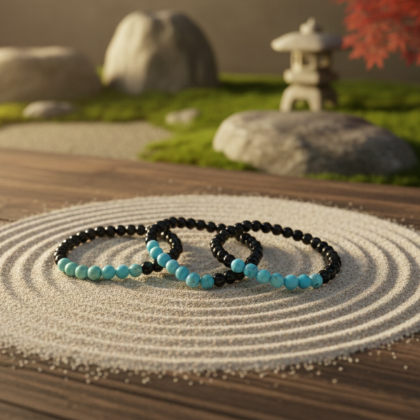 Pulsera de Turquesa y obsidiana: Equilibrio y Protección (6mm)