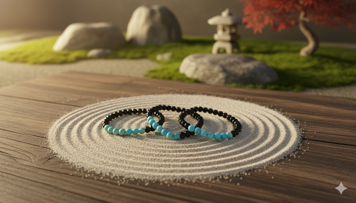 Gemini_Generated_Image_fn86nefn86nefn86 Pulsera de Turquesa y obsidiana: Equilibrio y Protección (6mm) - Imagen 1