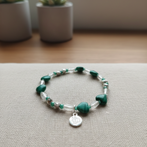 Pulsera Malaquita, Cuarzo Blanco y Plata de Ley