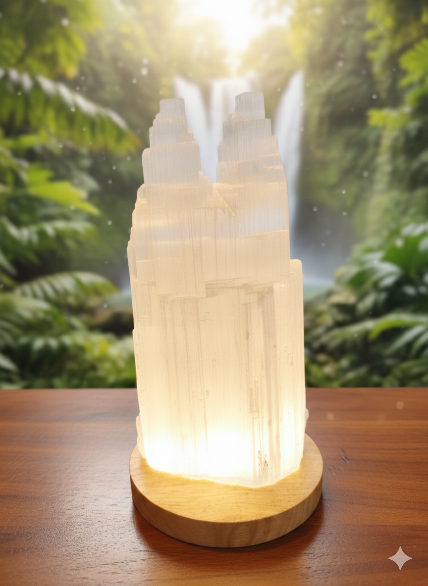 Gemini_Generated_Image_pdyxuypdyxuypdyx Lámpara de Selenita "Catedral Natural" con Base de Madera 27cm - Imagen 1