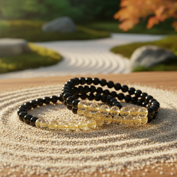Pulsera de obsidiana negra y citrino 6mm: Protección y Abundancia