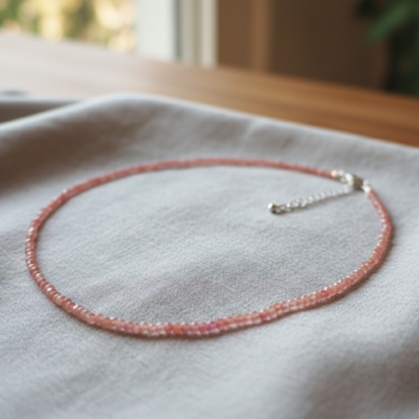 Gargantilla de Turmalina Rosa Facetada – Destellos de Amor y Calma