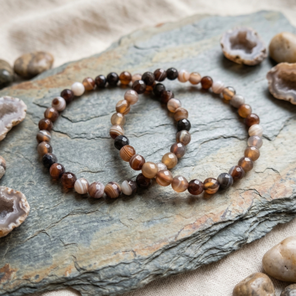 Pulsera de Ágata Marrón Natural (Facetada - 6 mm)