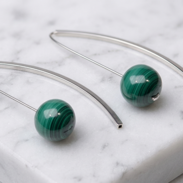 Pendientes Malaquita Natural y Plata de Ley