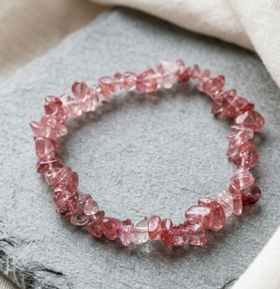 Pulsera de Cuarzo Fresa Natural (Estilo Chip)