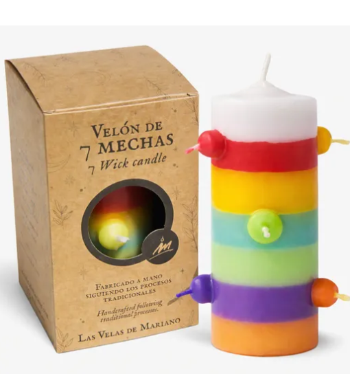 Velón de 7 Mechas (7 Colores): Fuerza, Limpieza y Apertura de Caminos
