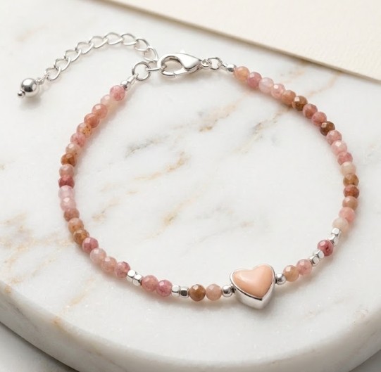 Pulsera de Cuarzo Rosa Facetado y Baño de Plata