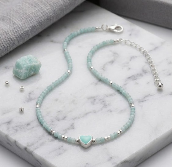 Pulsera Corazón con Amazonita y Baño de Plata