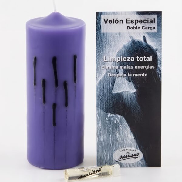 Velón Morado Doble Carga Limpieza Total con Aceite para Ungir