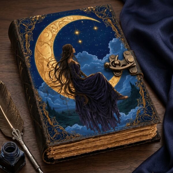 GRIMORIO de Cuero Artesanal "Luna Creciente & Ensueño"