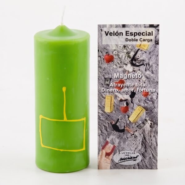 Velón Doble Carga Magneto verde con aceite ungidor para suerte y abundancia