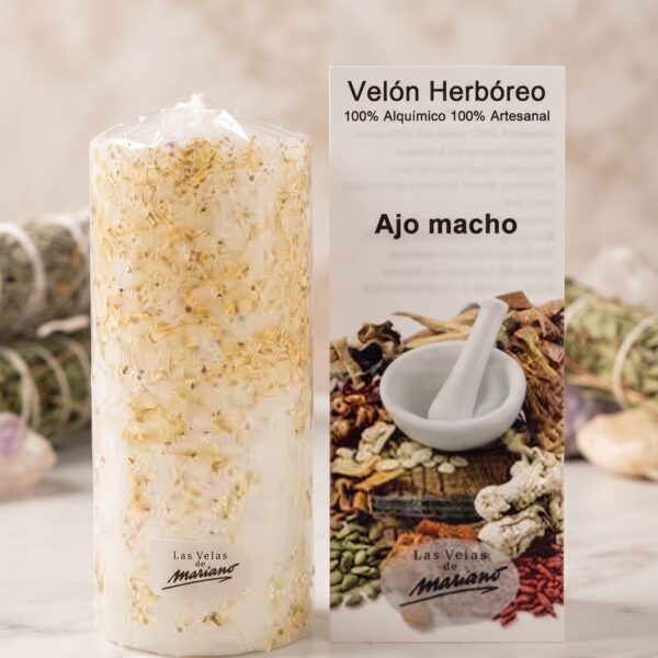Velón Herbóreo Ajo Macho blanco para mal de ojo, hechizos y abrir caminos