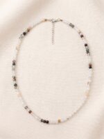 Collar / Gargantilla de Ágata Blanca y Multitono Natural con Cierre de Acero