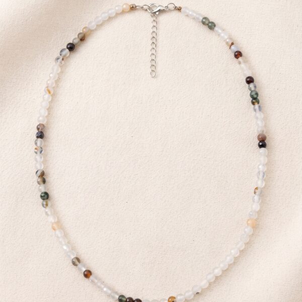 Collar / Gargantilla de Ágata Blanca y Multitono Natural con Cierre de Acero