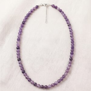 Collar de Ágata Morada Natural con Cierre de Acero