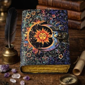 Grimorio de Cuero "Sol y Luna Psicológico & Flora Mística"