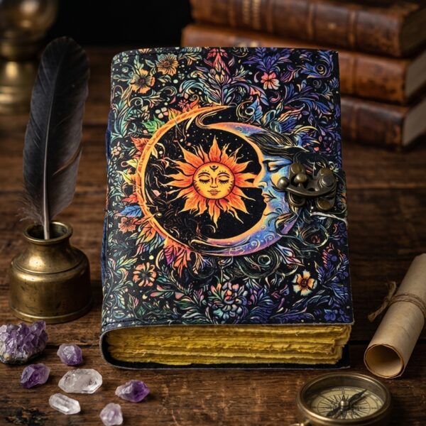 Grimorio de Cuero "Sol y Luna Psicológico & Flora Mística"