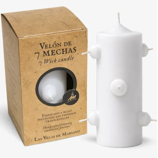 Velón 7 Mechas Blanco- DESBLOQUEA, ELIMINA CARGAS NEGATIVAS