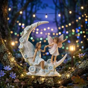 Figura de Hadas en la Luna con Flores Azules (13 cm)