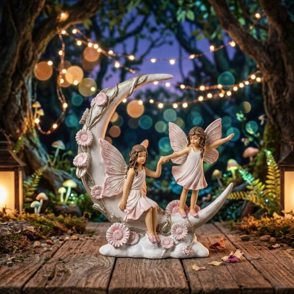 Figura de Hadas en la Luna con Flores (13 cm)