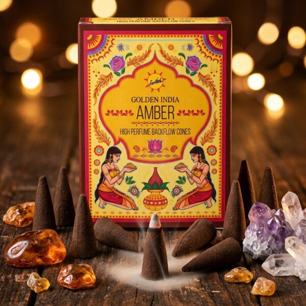 conos de Incienso de Flujo Inverso y Quemado Normal - Ámbar / Amber (Golden India)