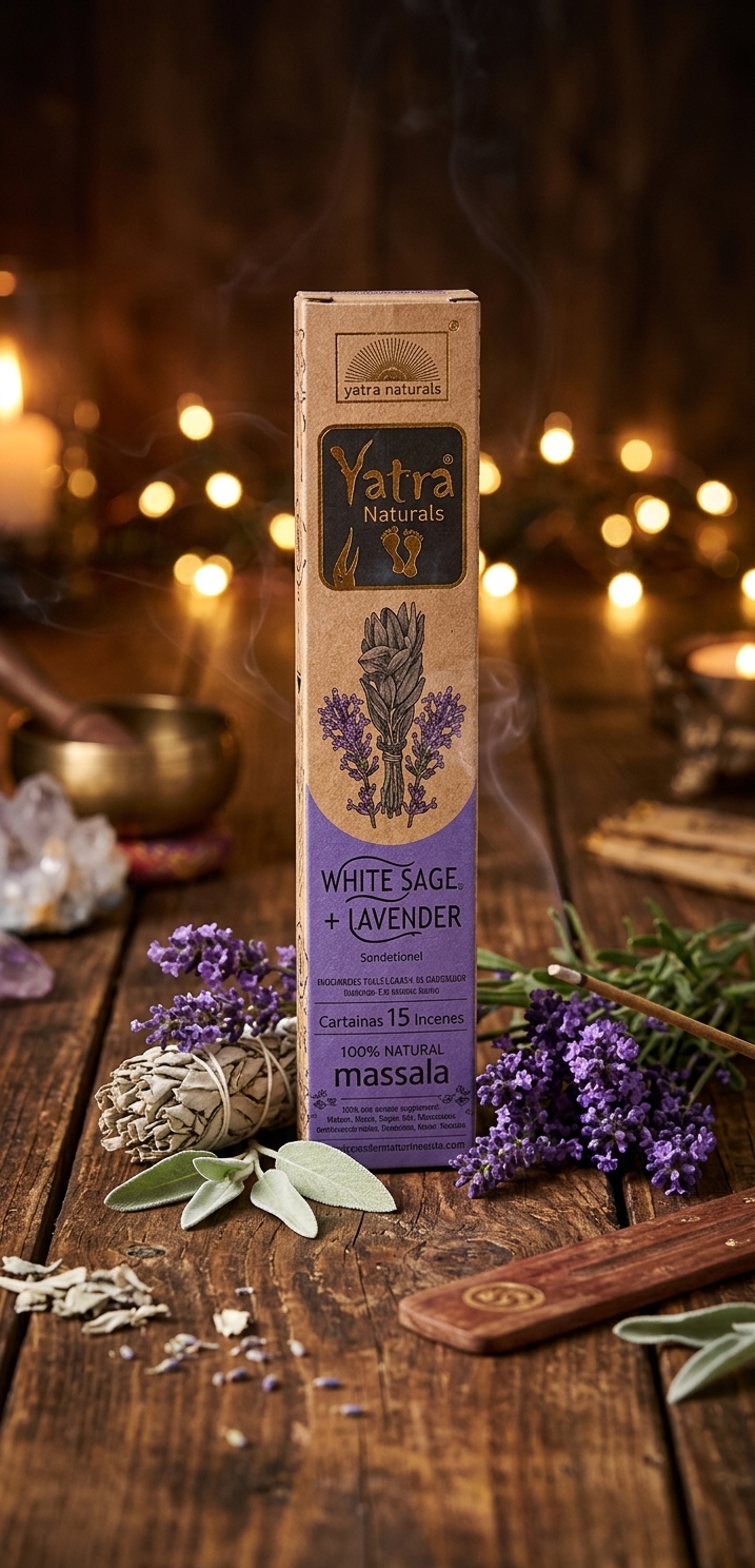 Gemini_Generated_Image_nmmi95nmmi95nmmi Incienso Massala Yatra Naturals - Salvia Blanca y Lavanda / White Sage + Lavender (15g) - Imagen 1