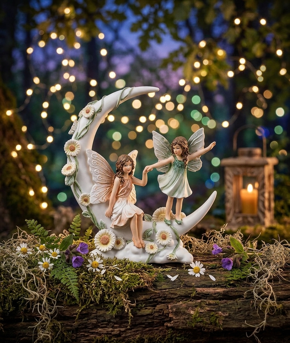 Gemini_Generated_Image_uffk2fuffk2fuffk Figura de Hadas con Margarita en la Luna (13 cm) - Imagen 1