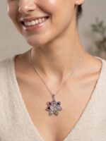 Colgante Flor de Loto con Símbolo Om y Piedras de los Chakras (Plata 925) - Imagen 2